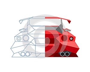 Abstract sports car. Line design drawing of half of the vehicle. Vector illustration