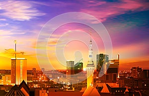 Abstract spring background with gold sunset and panorama of Tallinn