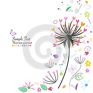Abstract spring flowers and dandelion greeting card