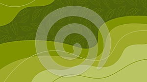 Abstract Spring or summer nature background. Abstract green wavy lines and leaves backdrop. Colored Vector illustration