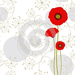 Abstract springtime red poppy on seamless pattern