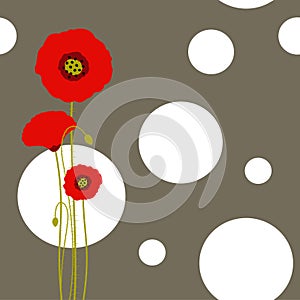 Abstract springtime red poppy on seamless pattern