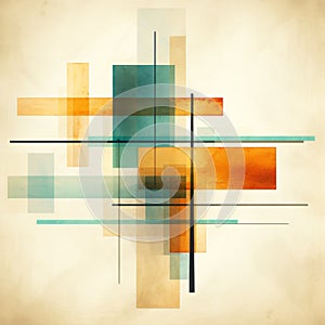 Abstract Square Art: Cyan And Amber Linear Forms By Nicolas Bruno