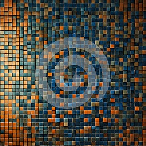 abstract square background mosaic tile texture with orange, green, and blue colors and a shower element