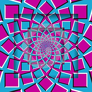 Abstract square frames with a moving blue pink pattern. Optical illusion background