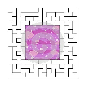 Abstract square maze with entrance and exit. An interesting and useful game for children. Simple flat vector illustration isolated