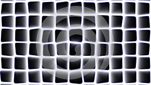 Abstract square morphing pattern with radial glow and bluish edges moving from right to left