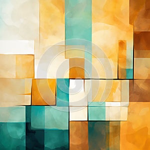 Abstract Square Painting In Light Teal And Light Amber