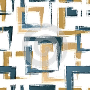 Abstract square seamless pattern. Repeating gold grunge backdrop. Random squares. Background golden printed. Geometric texture. Re