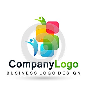 Abstract square shaped business  Logo, union on Corporate Invest Business Logo design. Financial Investment people success logo