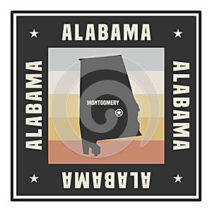 Abstract square stamp or sign with name of US state Alabama