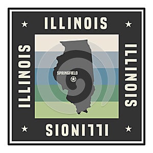 Abstract square stamp or sign with name of US state Illinois
