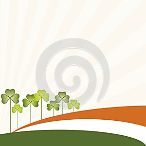 Abstract St. Patrick`s Day Background, Irish Flag And Three-Leaved Shamrock