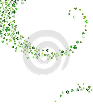 Abstract St. Patrick`s day background for your greeting card with Swirl stream from clover shamrock leaves