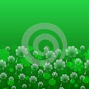 Abstract St. Patrick`s Day pattern. Transparent four-leaf clover on a green background as a symbol of the holiday. Free spa