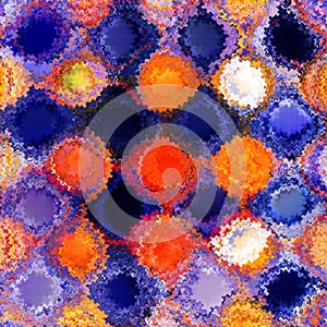 Abstract stained glass background with grunge striped and wavy circles in blue,orange,white colors