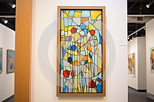 abstract stainedglass art piece displayed at an exhibition photo