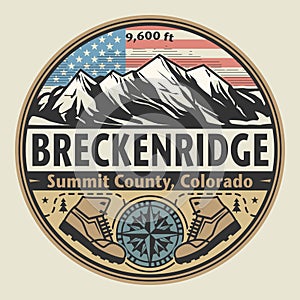 Abstract stamp or emblem with the name of town Breckenridge, Colorado
