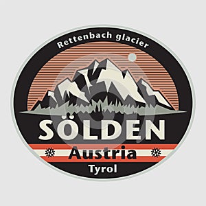 Abstract stamp or emblem with the name of town Solden, Austria