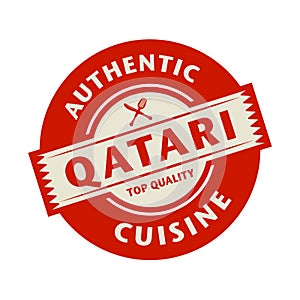 Abstract stamp or label with the text Authentic Qatari Cuisine