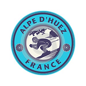 Abstract stamp with the name of Alpe Dhuez, France