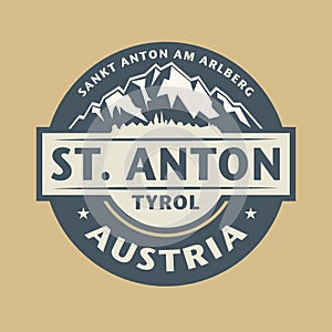 Abstract stamp with the name of town St. Anton in Austria