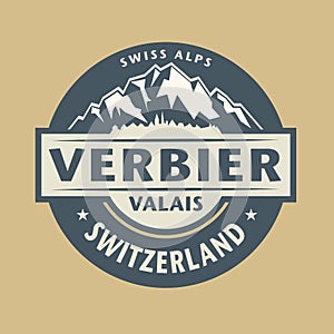 Abstract stamp with the name of town Verbier in Switzerland