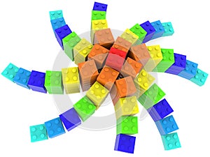 An abstract star made of colored toy bricks