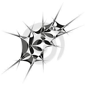 Abstract star shape. Dynamic sharp element. Fractal burst Vector. Black white design.