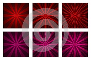 Abstract starburst red background. Radial lines in