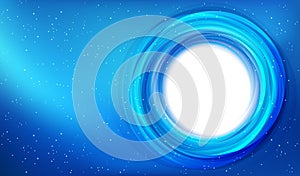 Abstract starry Dark blue background with a round frame with copy space, vector illustration.