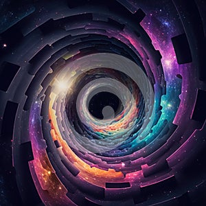 Abstract starry galaxy spiral wormhole tunnel. Concept of time vortex portal in space. Generative AI