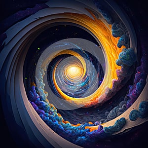Abstract starry galaxy spiral wormhole tunnel. Concept of time vortex portal in space. Generative AI