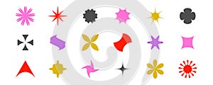 Abstract stars, flowers, waves, sunburst shapes collection. Primitive geometric forms in Swiss, bauhaus or Memphis style