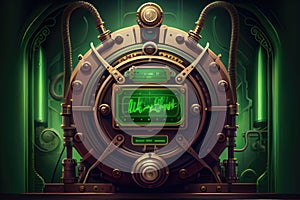 Abstract of steampunk machine in futuristic out space.