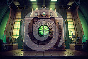 Abstract of steampunk machine in futuristic out space.