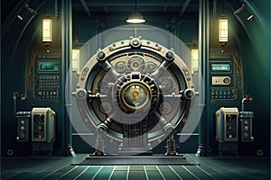 Abstract of steampunk machine in futuristic out space.