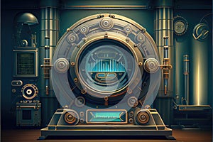 Abstract of steampunk machine in futuristic out space.