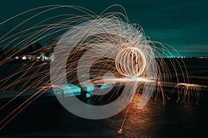 Abstract steel wool photography at a jetty