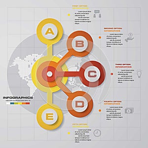 Abstract 5 steps business presentation template. Design clean number banners template. Vector.