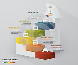 Abstract 5 steps business presentation template. 5 steps color align in vertical dimension stair. photo