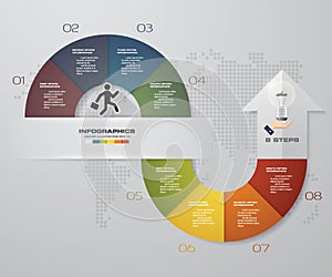 Abstract 8 steps infographis with arrow shape elements.Vector illustration.