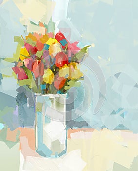 Abstract still life bouquet of flowers. Oil painting