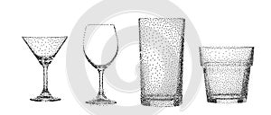 Abstract stipple transparent glass cup isolated vector objects c