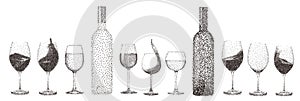 Abstract stipple wine glass isolated vector objects collection s