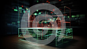 Abstract Stock Analysis: Dynamic Wireframe in Modern Office