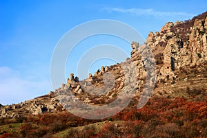 Abstract stone face on rocky mountains