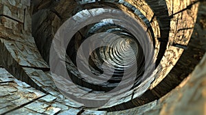 Abstract Stone Spiral Tunnel Depicting Depth and Texture