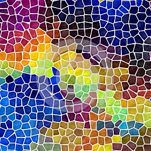 Abstract stony mosaic tiles texture background with white grout - full color spectrum