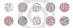Abstract stories highlights for social network. Hand drawn round contemporary icons.